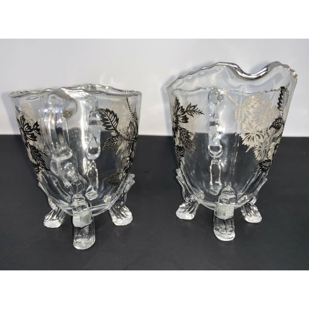 VIKING GLASS #42  Four Toed Open Sugar & Creamer SILVER CITY Springtime Overlay - Picture 2 of 10